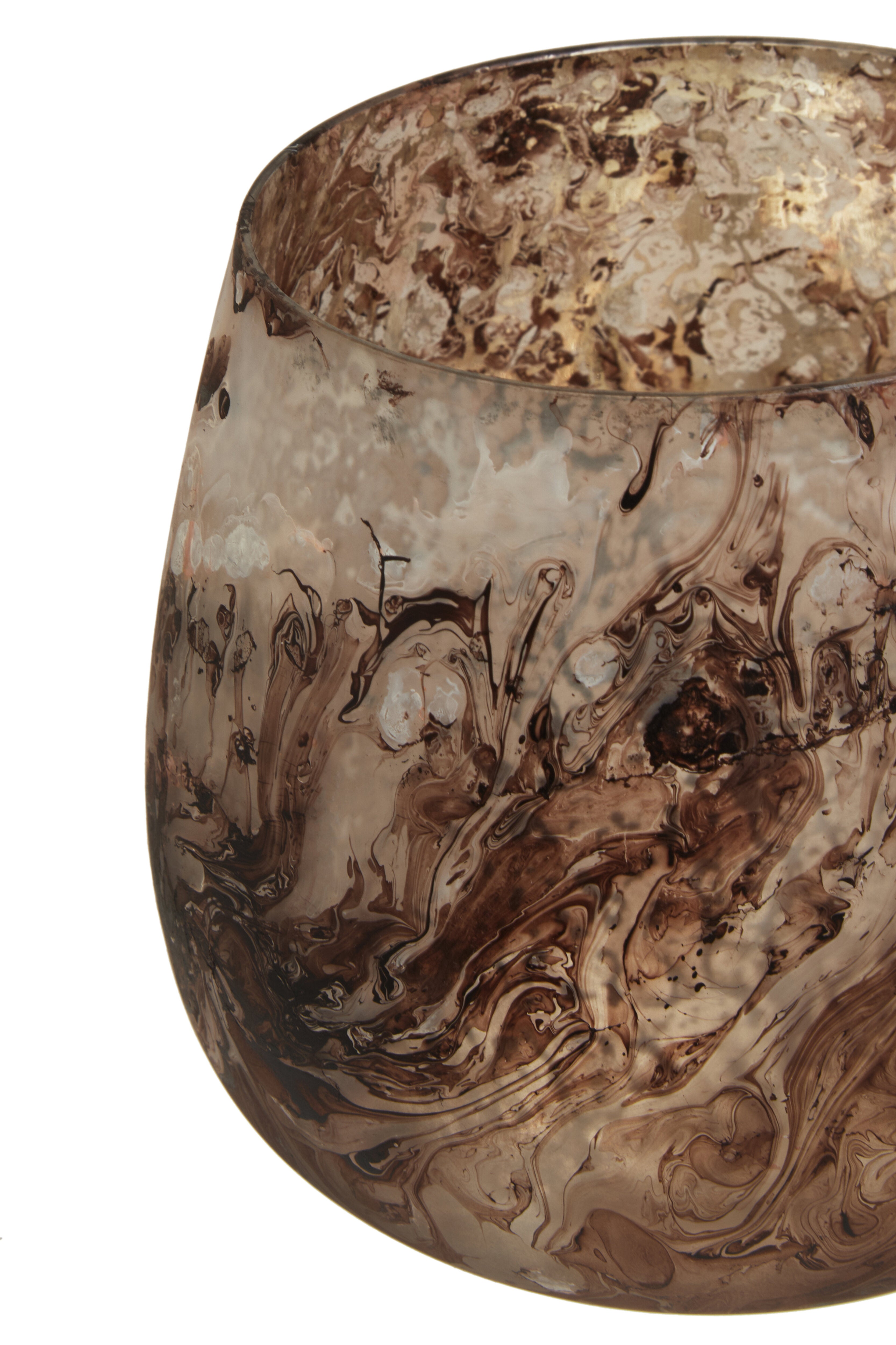 Vienna Brown Marble Effect Glass Candle Holder | Small
